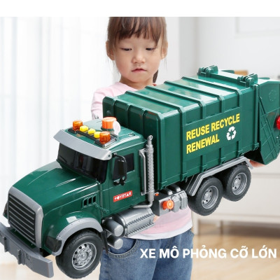 Xe Rác Đồ Chơi, Xe Chở Rác Đổ Rác Cỡ Lớn Cho Bé Có Đèn Nhạc