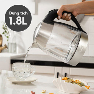 Ấm siêu tốc, bình thủy tinh Lebenlang LBLB2226 có lõi lọc trà, công suất 2200W, dung tích 1800ml, bảo hành 2 năm - hàng chính hãng
