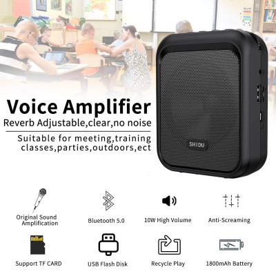 Máy Trợ Giảng Có Dây Shidu SD-M100 Cho Giáo Viên - Hàng Chính Hãng. SHIDU M100 Mini Portable Rechargeable Bluetooth Speaker with Wired Microphone Headset 10W 1800mAh Supports MP3 Format Audio for Teacher, Taxi Driver, Coaches, Training, Tour Guide