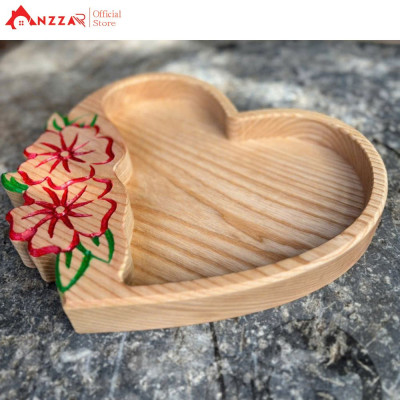 Khay gỗ trái tim khắc hoa Anzzar, khay gỗ trang trí, đựng bánh kẹo, quà tặng decor, khay gỗ đựng mứt, bánh kẹo-01