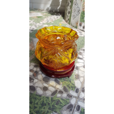 Tượng Phong Thủy Thố tụ tài to mới miệng kiểu màu vàng anh tài lộc 20 thỏi xiền vàng đá lưu ly tự nhiên đế gỗ size lớn đk 13cm x Cao 13cm cả đế x thố cao 9cm Hợp Anh Chị Mệnh Kim Thổ Thuỷ đặt bàn làm việc bàn thờ thần tài to vàng anh đẹp ạ