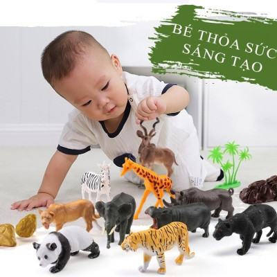 Bộ mô hình động vật 58 chi tiết thú rừng hoang dã nhựa an toàn giúp bé nhận biết thế giới xung quanh