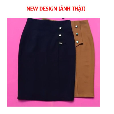 Chân Váy Dài, New Design Thiết Kế Phối Nút Trẻ Trung ,Dáng Váy Bút Chì Dài 62cm, 3 Màu Chủ Đạo ,Chất Vải Tốt, Co Giãn CV0012