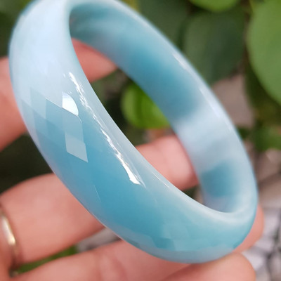 Vòng tay nữ Bản Hẹ đá mắt mèo giác Xanh Dương tươi sáng ánh Vòng Ni 54mm x cao 15mm x Dầy 6,5mm nữ mệnh thủy mệnh mộc Nữ cân nặng 50kg - 54kg đeo đẹp ạ