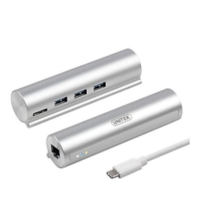 Bộ chia USB Type-C ra 3 cổng USB 3.0 Unitek Y 3095 + Lan Gigabit - HÀNG CHÍNH HÃNG 