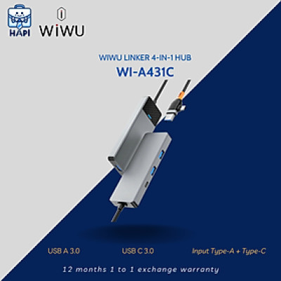 HUB mở rộng hàng chính hãng WiWU Linker 4-in-1 Wi-A431C: Đầu vào USB-A + USB-C, phù hợp nhiều dòng laptop