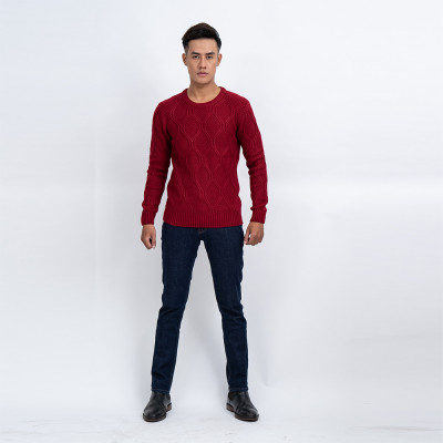 Áo len nam dài tay cổ tròn màu đỏ đô NOVELTY 180587T