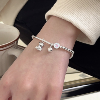 Lắc Tay Vòng Tay Nữ Bạc 925 Bi Trơn Mix Với Gấu Dễ Thương Bạc Hiểu Minh LTU574