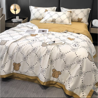 Bộ Chăn Ga Gối Lụa Thái 4 Món ( 1 ga + 2 vỏ gối đầu + 1 chăn chần bông, tặng kèm 1 vỏ gối ôm ) Mềm mịn mát lạnh như kem