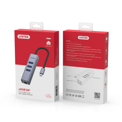 CÁP TYPE-C -> 3 USB 3.0 + LAN UNITEK H1904A - HÀNG CHÍNH HÃNG
