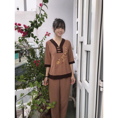 ĐỒ LAM ĐI CHÙA Cổ Chữ Y Vải Đũi