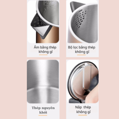  Bình Siêu tốc inox 3 lớp Mitomo ST-631 ( 1.7L) - Hàng chính hãng