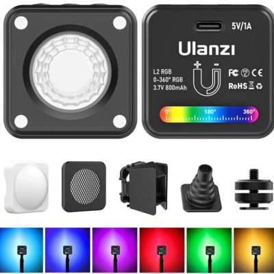 Đèn led COB Ulanzi L2 RGB dung lượng pin 800mAh tích hợp nam châm cùng 11 chế độ hiệu ứng sáng - Hàng Chính Hãng. ULANZI L2 RGB COB Video Light Mini Cube Lights, LED Camera Light 360° Full Color Portable Photography Video Lighting,11 Dynamic Light Effects