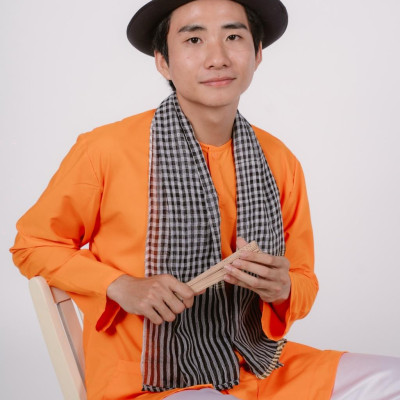 Bộ áo bà ba nam phối áo cate cam+ Quần phi trắng - Có bộ bà ba Bigsize