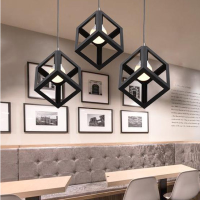 Bộ 3 đèn thả khối lập phương trang trí nội thất - kèm bóng LED và đế ốp trần