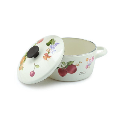 Nồi tráng men hoa văn trái cây 1.6 lít Fujihoro FRV-16W (16cm) - Phân phối bởi ABMA VN Showroom 77 Đoàn Như Hài, P13, Q4, TPHCM