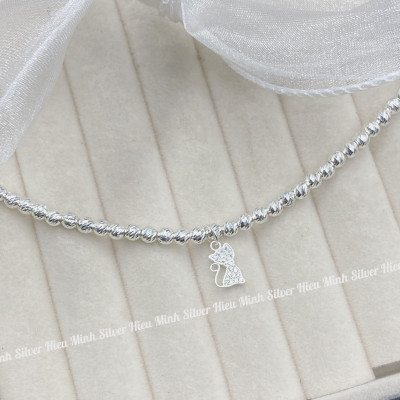 Lắc Tay Nữ Bạc Ta Charm Mèo Xinh BẠC HIỂU MINH LTU634