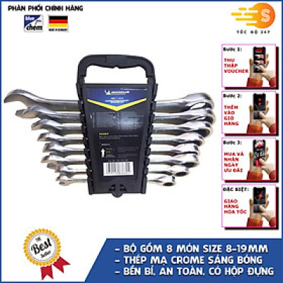 Bộ cờ lê vòng miệng 8 chi tiết 8mm - 19mm đa năng Michelin DS001 - Chìa khóa mở, có hộp đựng, thép chuyên dụng, mở đai ốc bulông dễ dàng