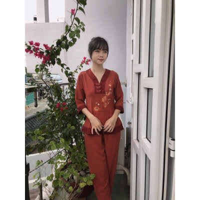 ĐỒ LAM ĐI CHÙA #Mã Freeship Xtra# Cổ Chữ Y Vải Đũi