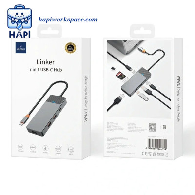 HUB chuyển đổi hàng chính hãng WiWU Linker Type C 7 trong 1 Wi-A721HD: Hoàn thiện kim loại, thích hợp cho Laptop Type-C