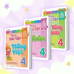 Sách - Phiếu Bài Tập Cuối Tuần Toán, Tiếng Việt, Tiếng Anh Lớp 4 - Combo 3 Cuốn - Megabook