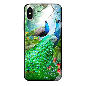 Ốp kính cường lực cho iPhone XS mẫu chim công cặp 2 - Hàng chính hãng