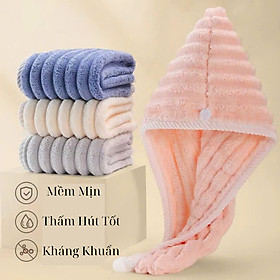 Mũ Quấn Tóc Lông Dệt Sóng Siêu Thấm Hút, Khăn Bông Ủ Quấn Tóc Nhanh Khô