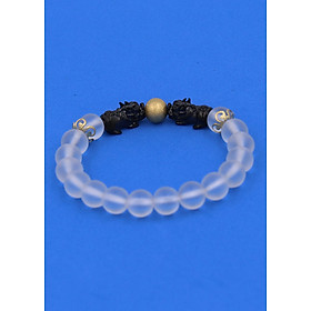 Chuỗi hạt đeo tay Thạch Anh Trắng Mờ size 8 ly, 10 ly, 12 ly - Vòng tay Tỳ Hưu Đôi inox đen VTATMTHHEV8 - hợp mệnh Kim, mệnh Thủy