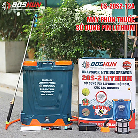Máy phun thuốc Bosshun BS-20S2 - 12A Trang bị bơm đôi  - có chế độ đảo thuốc - Sử dụng pin Lithium 12A nhẹ hơn so với bình acquy thông thường 1 lần sạc dùng được 30-35 bình - Bảo Hành 6 thang