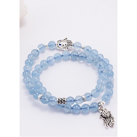 Vòng 2 Line Hải Lam Ngọc Phối Charm Cá Bạc 6mm Ngọc Quý 