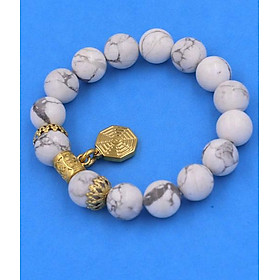 Chuỗi vòng tay Đá White Howlite 12 ly - Vòng tay Bát Quái inox vàng VHWLBQHKV12 - hợp mệnh Kim, mệnh Thủy