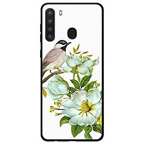 Ốp lưng dành cho Samsung Galaxy A21 mẫu Chim Đậu Cành Hoa Trắng