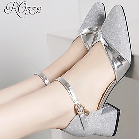 Giày cao gót nữ đẹp đế vuông 4 phân hàng hiệu rosata hai màu đồng bạc thời trang cao cấp ro552