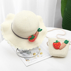 Set mũ cói và túi cói cho bé gái 2 đến 6 tuổi  - Nâu