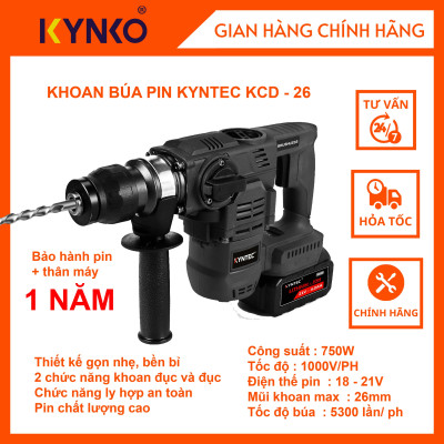 Máy khoan búa pin cầm tay chính hãng Kynko KCD - 26 siêu khỏe