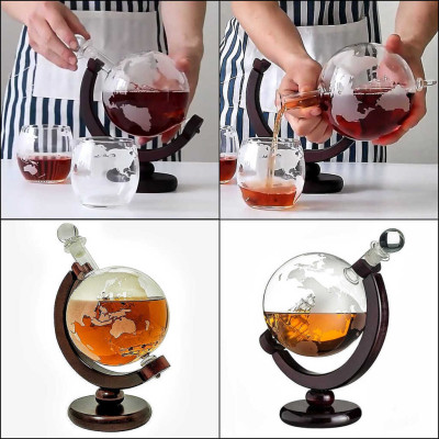 Chai Đựng Rượu Thủy Tinh 1500ML mẫu Globe cao cấp nắp thủy tinh đặc kèm đế gỗ - Vỏ Chai Rượu Đẹp trang trí – Bình Đựng Rượu Thủy Tinh decor (E18)
