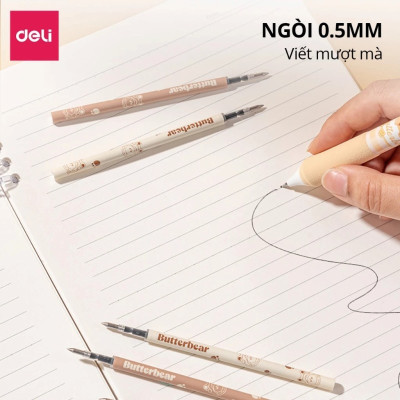 Ngòi Bút Gel Deli Gấu Bơ 0.5mm Màu Đen HY007