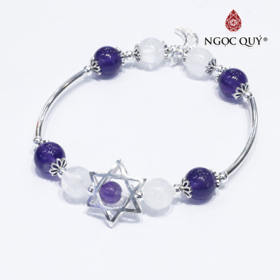 Vòng thạch anh ưu linh trắng phối thạch anh tím charm bạc - Ngọc Quý Gemstones