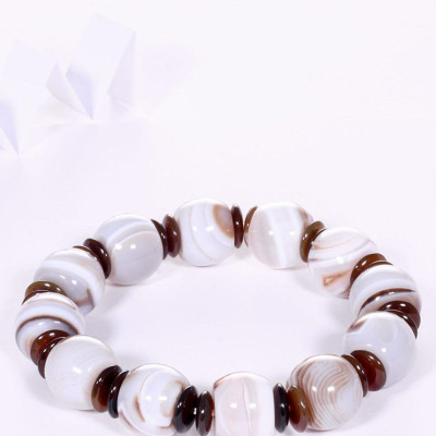Vòng tay đá mã não (Agate) trắng viên hình trống 13x10mm mệnh thủy, kim - Ngọc Quý Gemstones