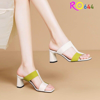 Dép guốc nữ cao gót 7 phân hàng hiệu rosata màu trắng thời trang cao cấp ro644