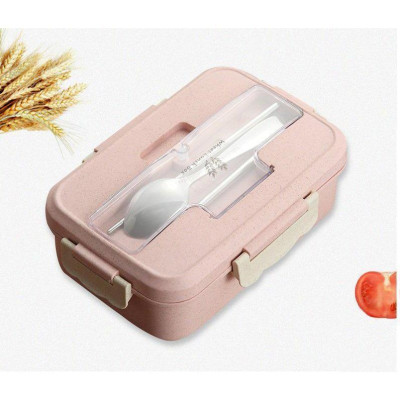 Hộp Đựng Cơm Lúa Mạch 1 Tầng 3 Ngăn Kèm Đũa Và Thìa Inox