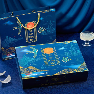 [CHÍNH HÃNG] Yến Sào Hoàng Kim - Hộp Quà Lộc An Cát Tường (Set 50g Tinh Chế Sợi Thượng Hạng & 4 Hũ Yến Chưng) Quà Tặng Đối Tác