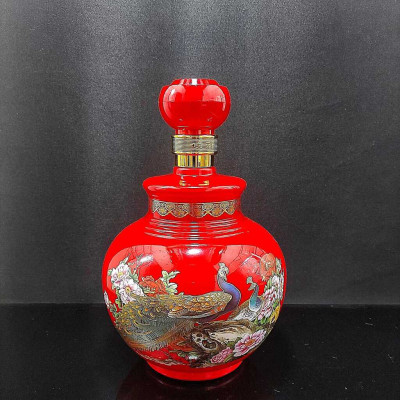 Bình Đựng Rượu Thủy Tinh cao cấp 1500ml mẫu bầu tròn màu đỏ may mắn - Chai Đựng Rượu Thủy Tinh – Vỏ Chai Rượu Đẹp decor (H1)