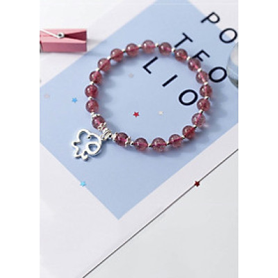 Vòng tay đá thạch anh dâu phối charm cún con mệnh hỏa, thổ - Ngọc Quý Gemstones