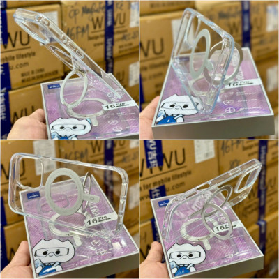 Ốp lưng cho iPhone 17 Pro Max / 17 Pro / 17 Air / 17 / 16 Pro Max - 16 Pro - 16 Plus - 16 hiệu WI WU MCC-201 nhựa cứng trong viền dẻo + vòng nam châm kiêm giá đỡ - Hàng chính hãng
