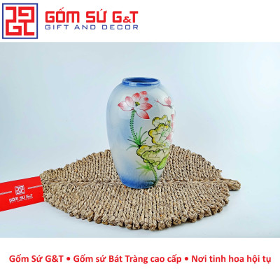 Lọ hoa dáng bom vẽ sen chuồn Gốm Sứ G&T