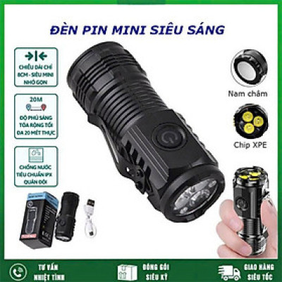 Đèn Pin Cầm Tay Siêu Sáng Mini Có Sạc USB Chiếu Xa 5 Chế Độ Sáng, Pin Trâu Chống Thấm Nước, Tiện Dụng – Hàng Nhập Khẩu