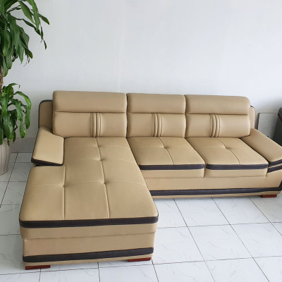 Ghế Sofa Góc L Phối Viền Trẻ Trung_Màu Kem Viền Nâu_Size 2500 x 1600