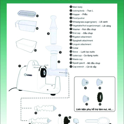 Trục ép của máy ép hoa quả (Trái cây), máy ép chậm đa năng LEXEN - Hàng chính hãng