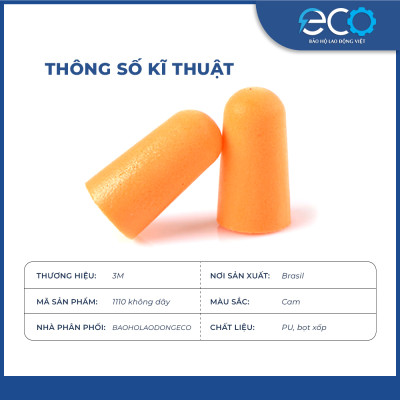 Nút tai chống ồn dạng bọt xốp không dây 3M 1100 giảm tiếng ồn 29dB, hàng chính hãng 3M